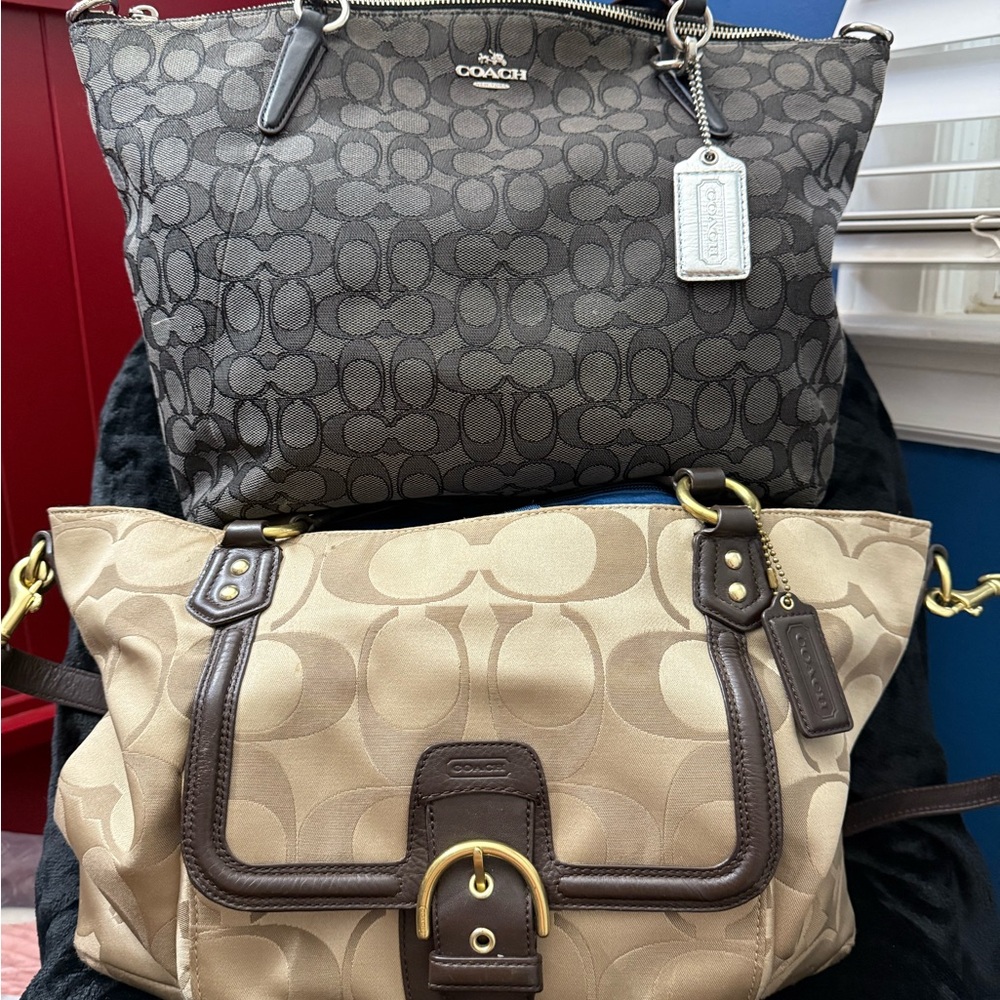 Price REDUCED from $110
2 EUC Coach Bags in classic brown/tan & Black/black!